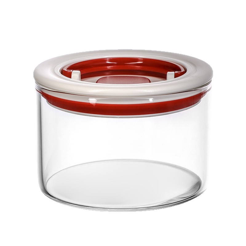 玻璃罐/玻璃罐子/塑料透明罐/储物罐/竹盖高硼硅玻璃密封盒白底实物图