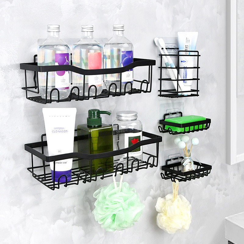 Bathroom non-drilling storage rack set, multi-functional wall-mounted moisture-proof and water-draining rack, bathroom cleaning supplies storage rack details Picture