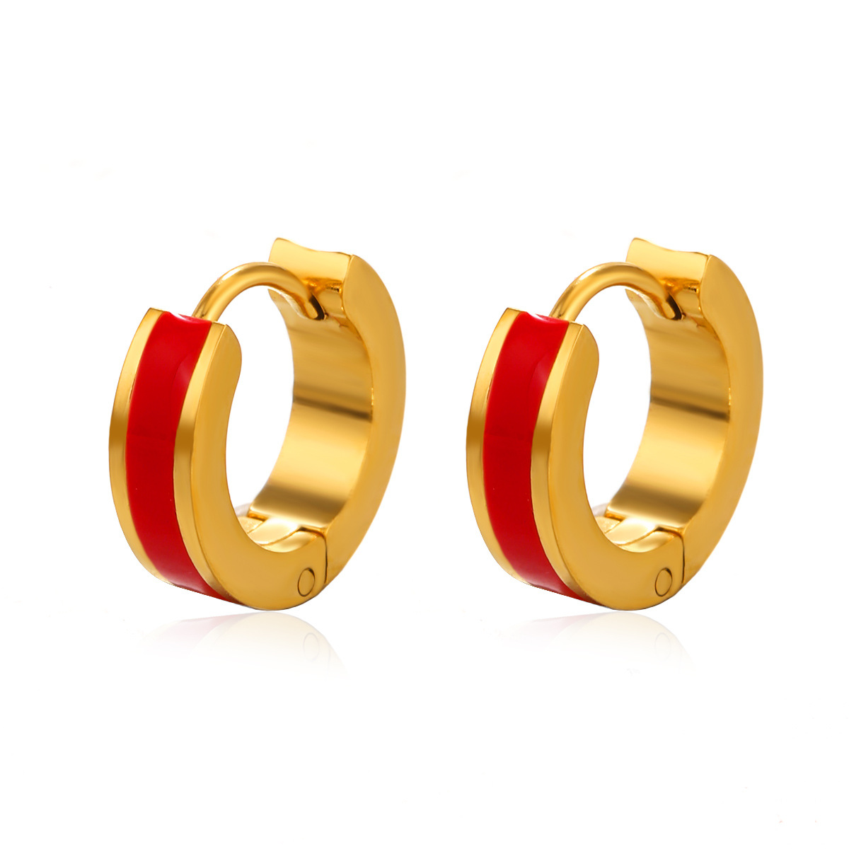 The popular ins style colorful oil-dripping round earrings for women have a niche design sense and are made of 18K gold-plated geometric titanium steel ear studs Item Picture