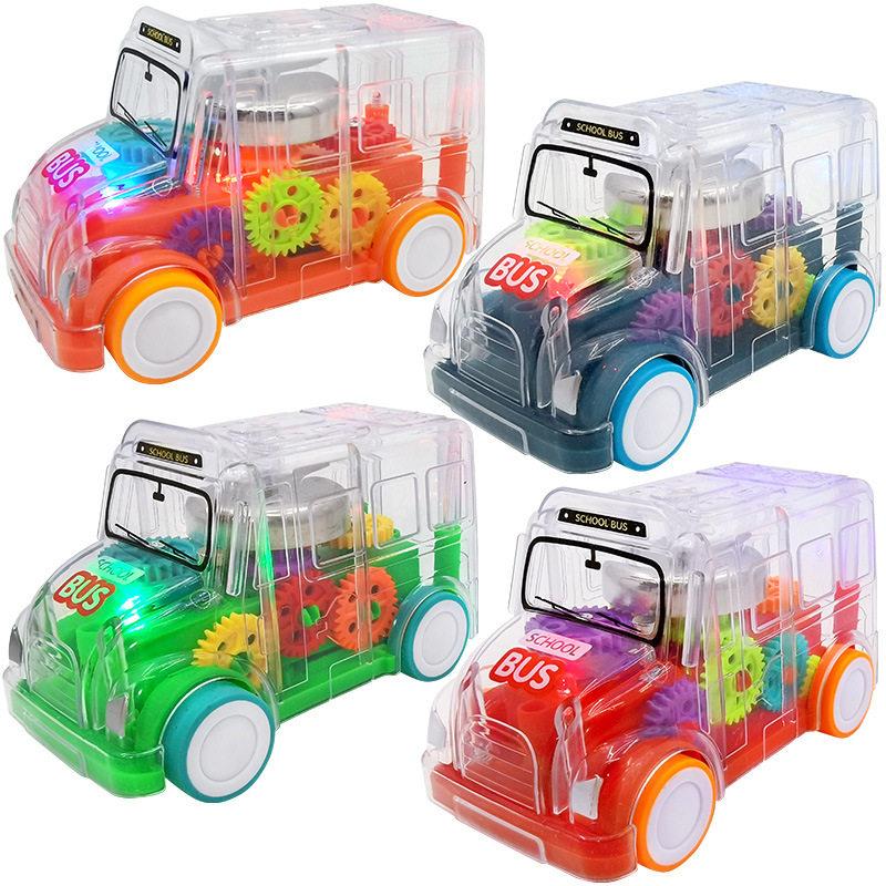 Transparent gear bell car, luminous rebound mini train, bus, universal light car, children's toys and gifts wholesale Item Picture