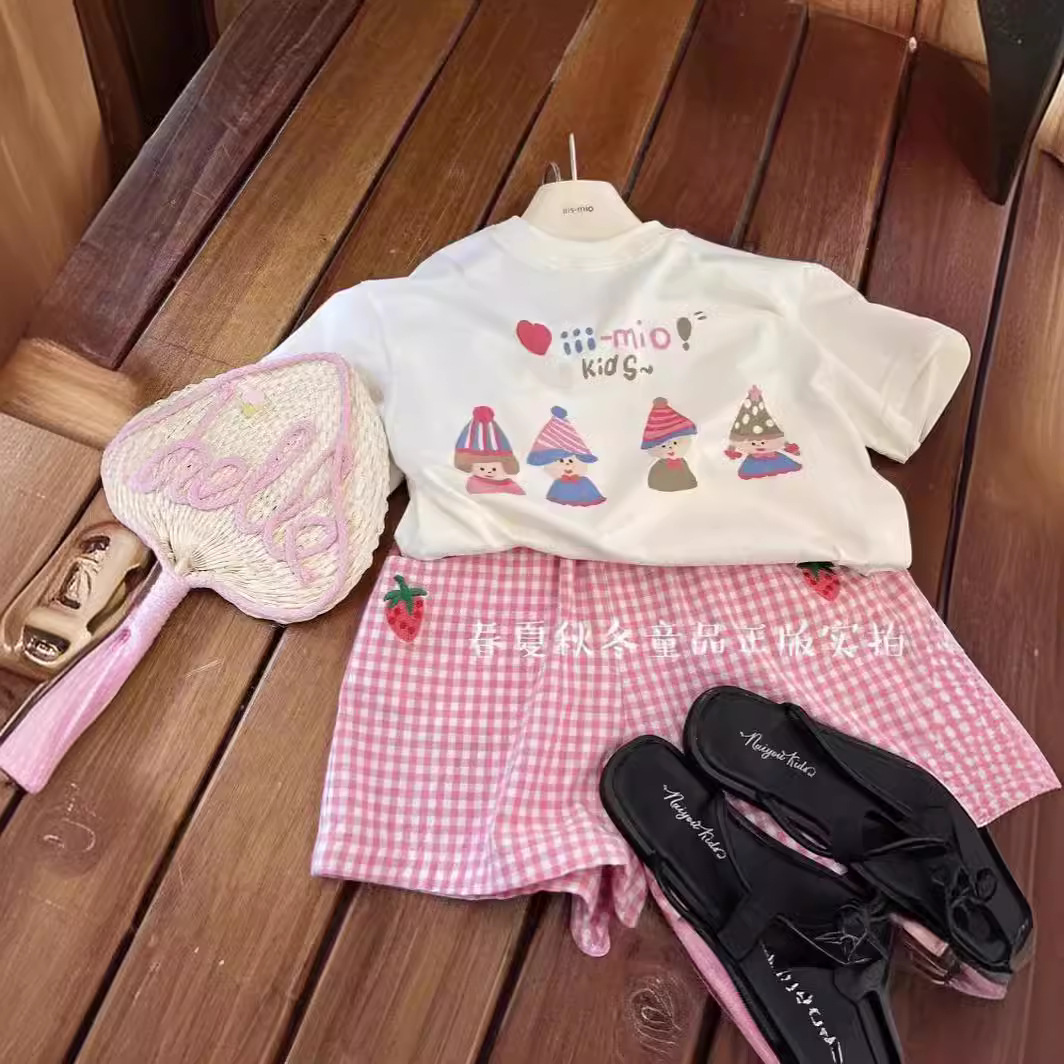 Pure cotton children's casual shorts and T-shirt set, new summer style for girls and girls, printed princess half-sleeved short-sleeved top