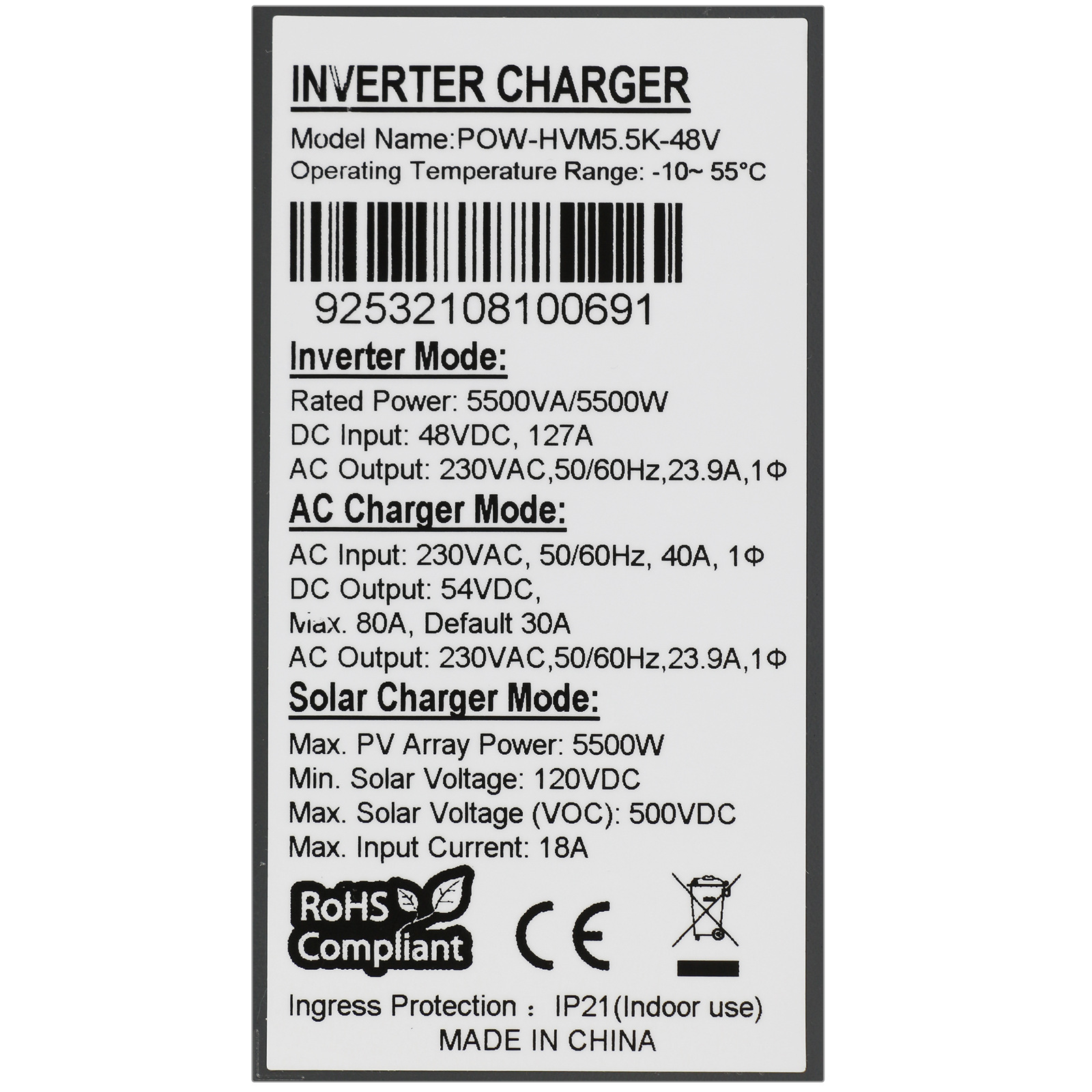 The 5500W reverse control integrated MPPT solar inverter supports battery-free operation and can be paralleled up to 9 units. It is a bestseller details Picture