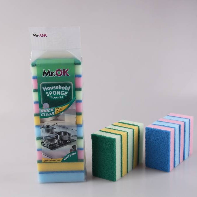 Mr.OK factory direct supply sponge scouring pads, double-sided cleaning sponges, kitchen cleaning sponges, dishwashing sponges, pot scrubbing sponges