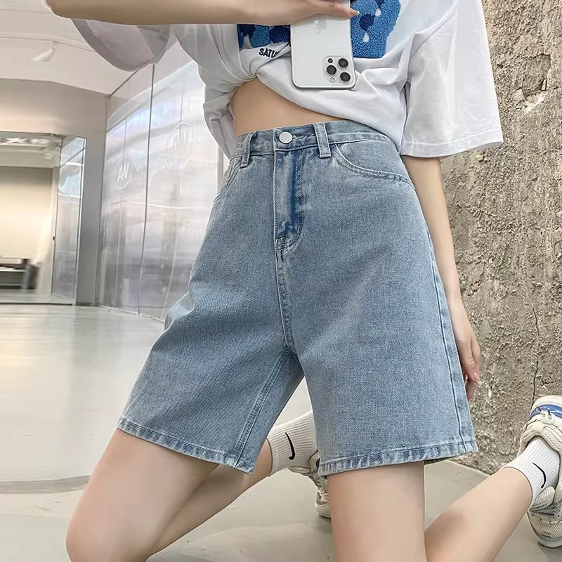 High-waisted denim shorts for women 2026 new summer, simple commuting style, straight-leg capri pants, loose and slimming wide-leg pants Specification image