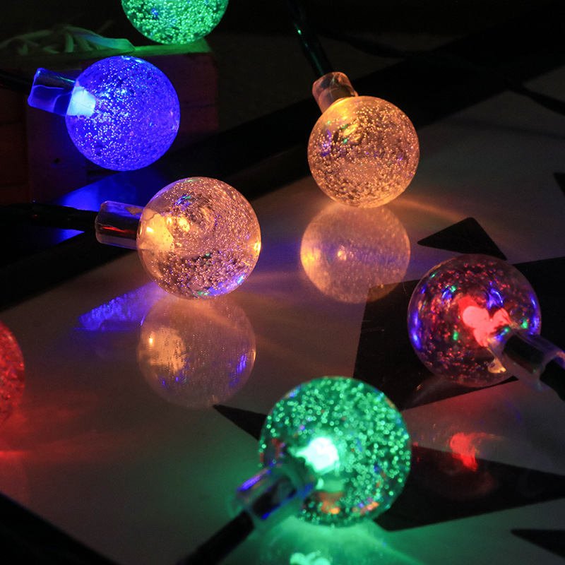 Crystal chandelier, solar light string, 30-LED bubble ball, Christmas festival color light, outdoor camping, courtyard decoration Application Scenario