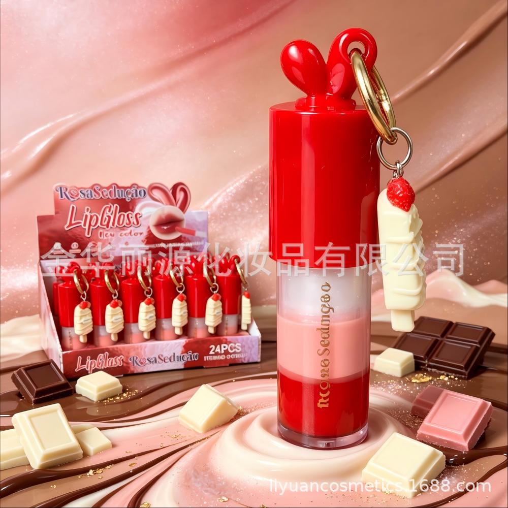 newest LIP GLOSS跨境外贸贴牌定制GLOSS LABIAL蜂蜜唇油巧克力唇釉巴西唇彩水果草莓三色巧克力唇蜜