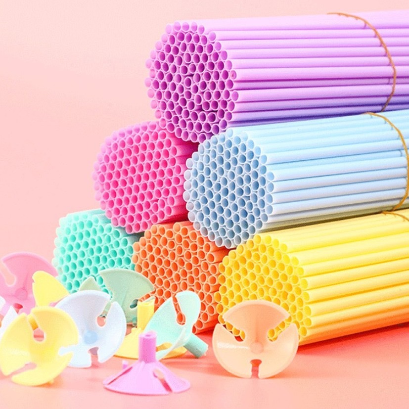 40CM透明气球杆子乳胶气球拖杆气球固定手拿杆子马卡龙色气球杆子