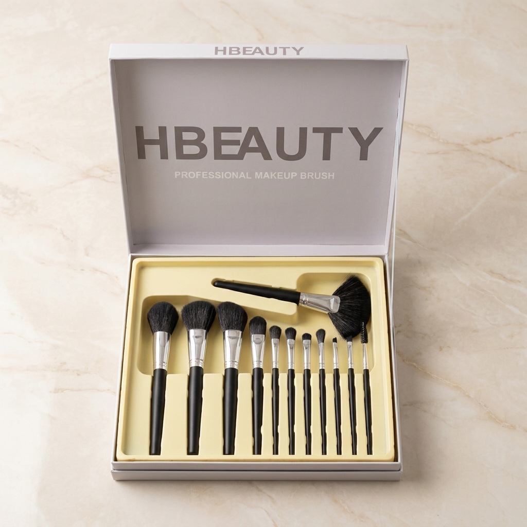 Makeup brush set: 12 brushes, fan-shaped brush, blush brush, foundation brush, highlight brush, eyeshadow brush, professional makeup brush set Specification image