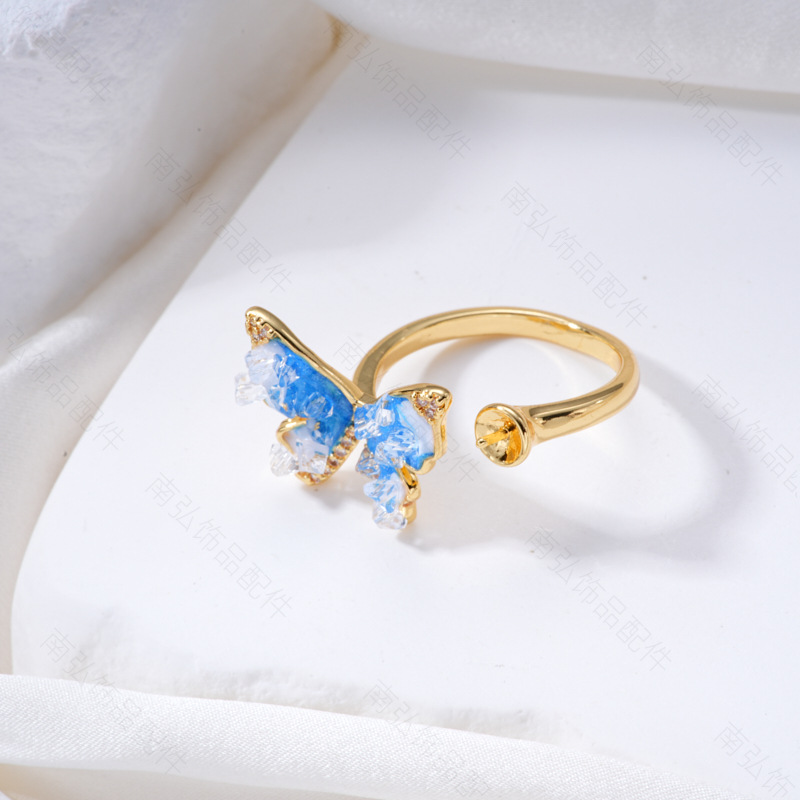 Pearl ring, earneedle pendant, micro-inlaid three-piece set, empty stand butterfly style, oil drip design, DIY light luxury style Application Scenario