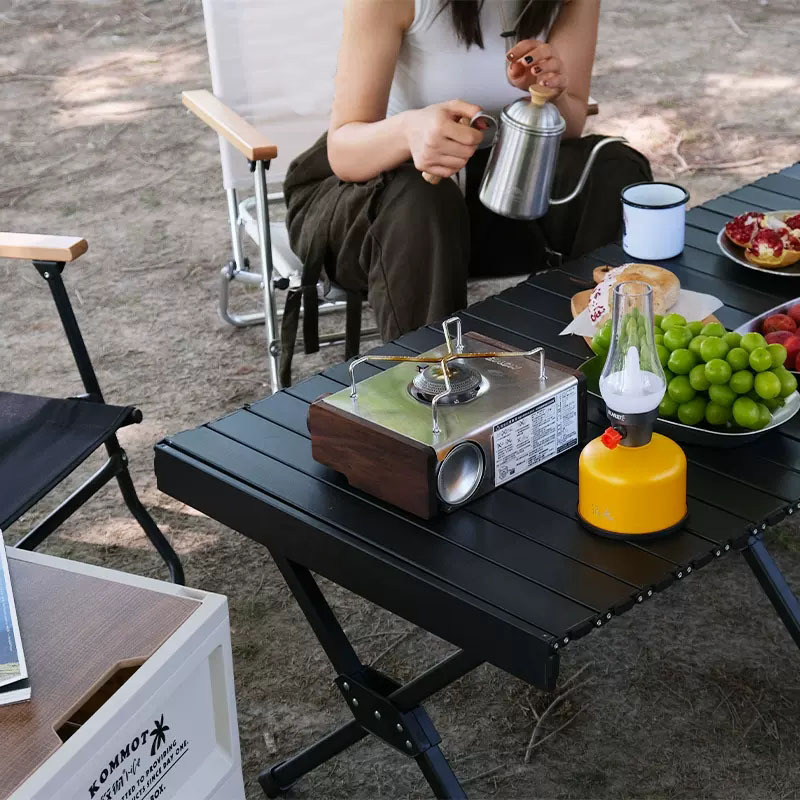 The outdoor lightweight portable blackened camping aluminum alloy Kemite black egg roll table folding table and chair set is sturdy Specification image