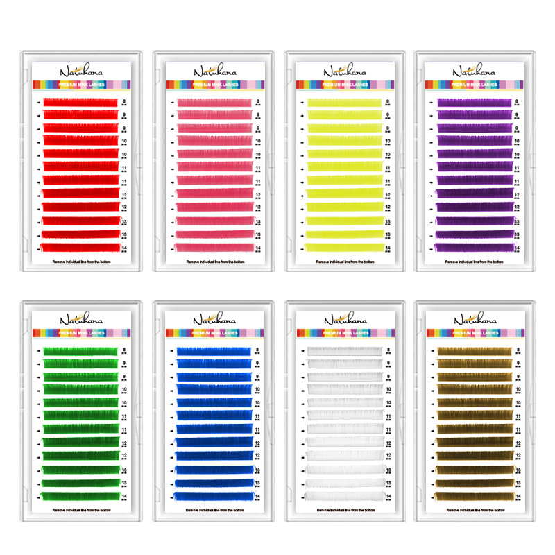 shanilak 12-row colored round hair mixed size macaron color rainbow color eyelash extensions