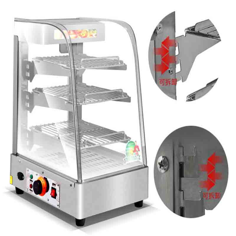 Commercial desktop four-layer insulated cabinet, stainless steel tempered glass cabinet, constant-temperature display cabinet for cooked food, hamburger and breakfast shops details Picture