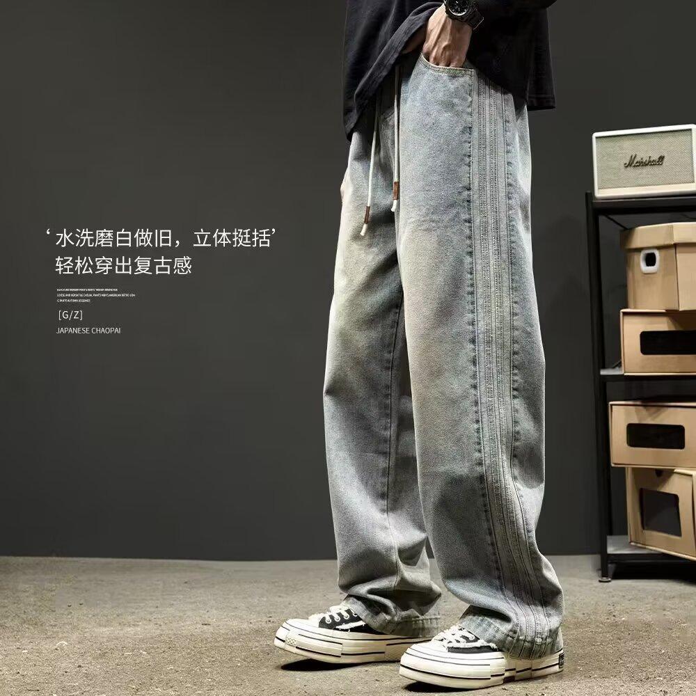 High street fashion brand straight-leg pants for spring and autumn, American vibe pants, loose casual long pants, three-bar jeans for boys Specification image