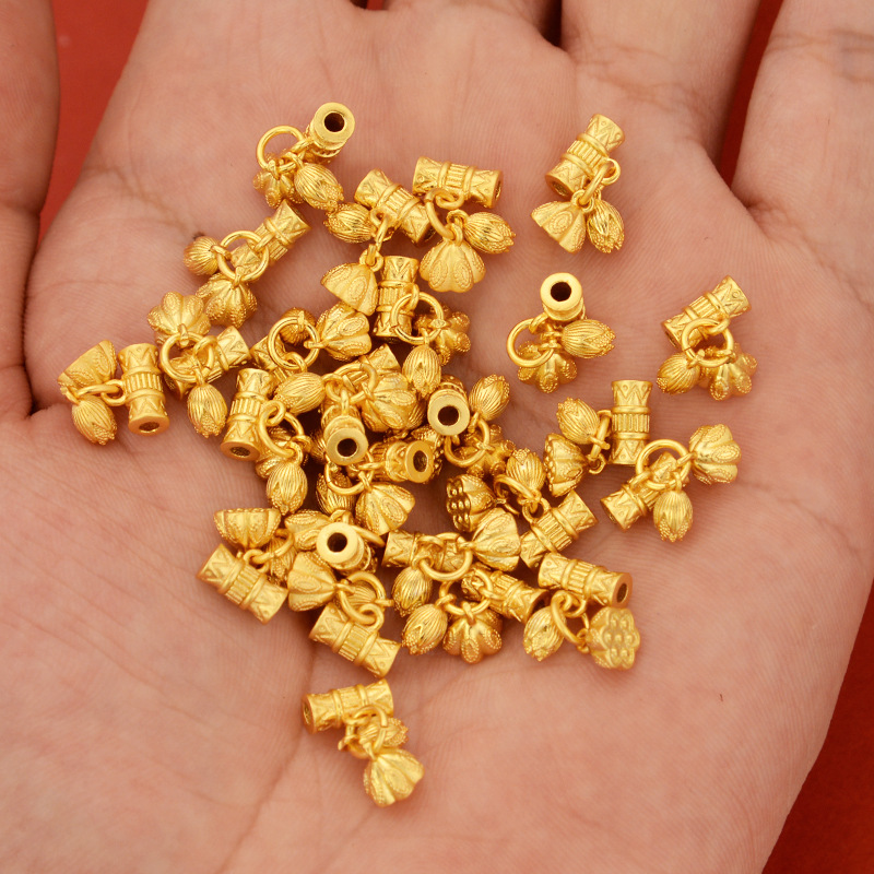 强保色沙金配件diy饰品古法金两世欢莲蓬花苞吊坠手链手绳挂件