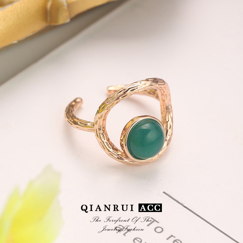 Cross-border French geometric ring, gemstone-like joint ring, women's design sense, niche and simple, gold inlaid style wholesale Specification image