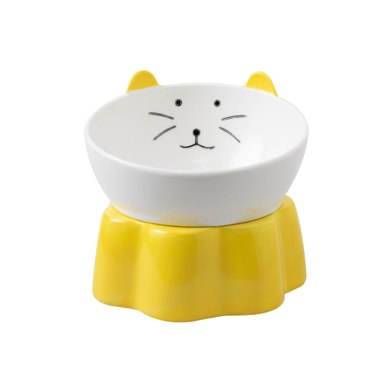 Japanese-style ceramic cat bowl, anti-tipping, cervical vertebrae protection, high slanted mouth, large cat food bowl, rice bowl, pet bowl, dog bowl Item Picture