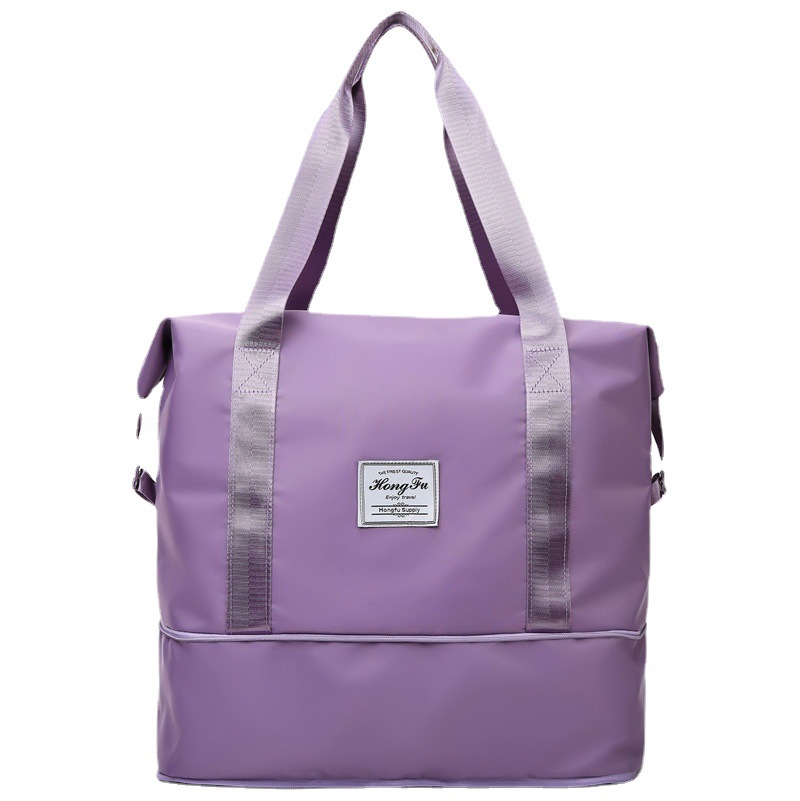 大容量衣物收纳袋便携手提可拓展旅行袋双层超大防水待产包妈咪包白底实物图