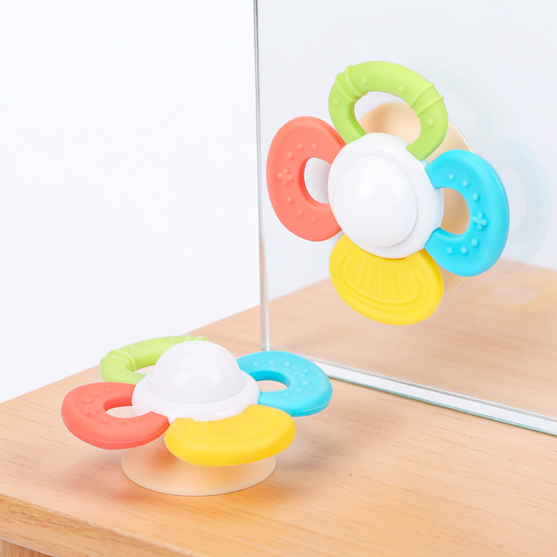 升级液态硅胶吸盘风车婴儿宝宝手摇铃牙胶玩具礼物安抚小月龄咬胶