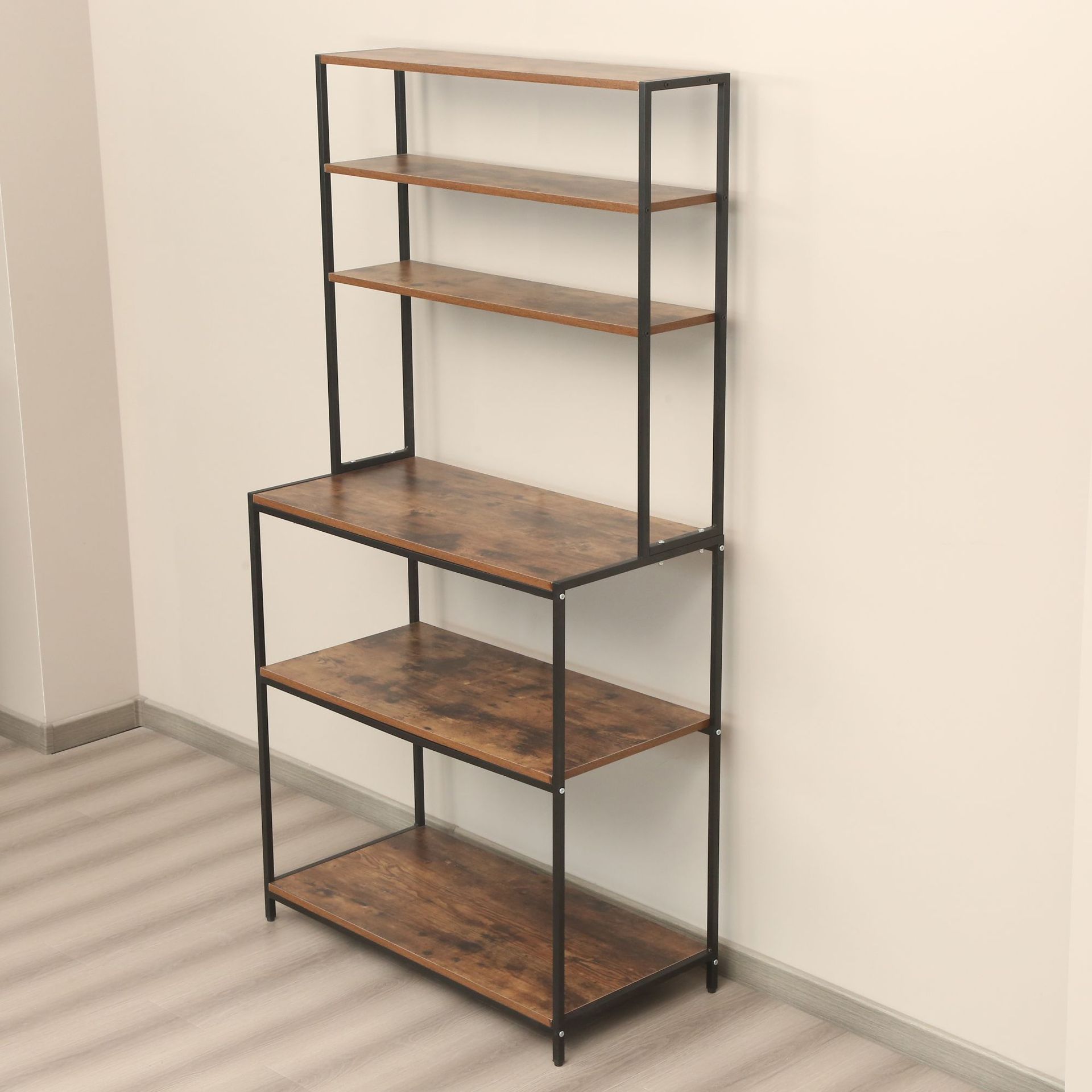 Simple and modern floor-standing multi-layer storage rack, American retro partition, ironwork and solid wood bookshelf, commercial display rack
