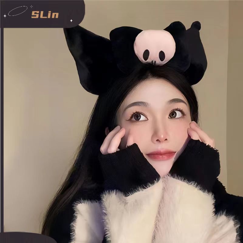 万圣节骷髅库洛米发箍洗脸束发可爱风碎发蝴蝶结毛绒头头饰不伤发