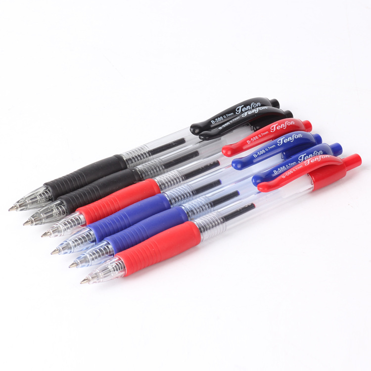 Foreign trade version transparent ballpoint pen press plastic ballpoint pen 586 three-color ballpoint pen details Picture