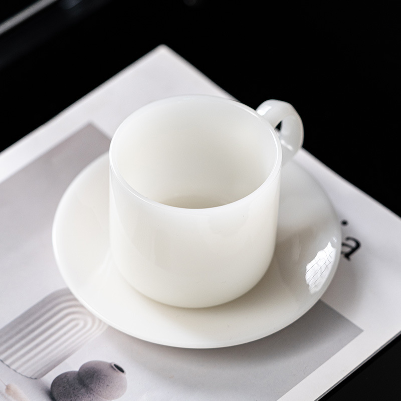 高端冰种璞玉咖啡杯碟套装精致轻奢白瓷水杯酒店咖啡厅纯色咖啡杯细节图
