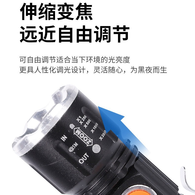 The Cross-border P50 is equipped with a built-in lithium battery flashlight, a powerful long-range beam, a hidden magnet at the rear, and direct USB charging for outdoor use, making it portable and suitable for home use Application Scenario