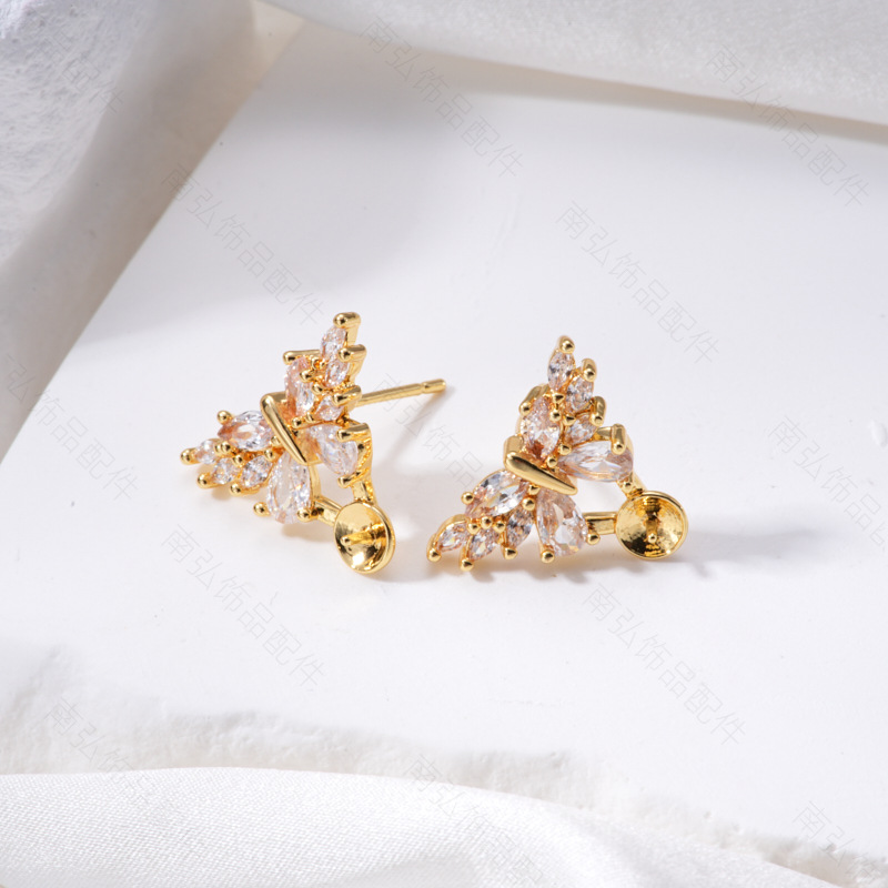 Pearl ring, earneedle pendant, three-piece set, empty stand, heavy butterfly design, high-end feel, DIY light luxury, high-end feel Specification image