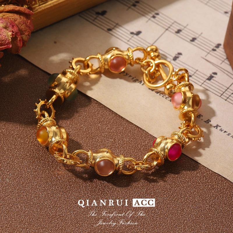 Vintage turquoise bracelet, super fairy patchwork colorful geometric glass necklace, French ins court high-end feel