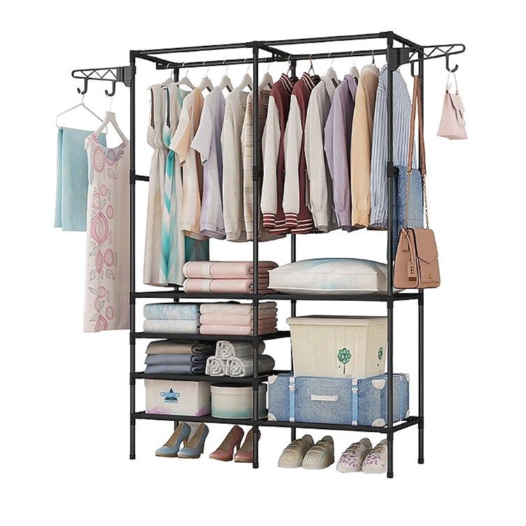 Thickened and reinforced floor-standing coat rack, double-row bedroom hanging clothes rack, best-selling multi-functional rental house essential clothes drying rack Item Picture