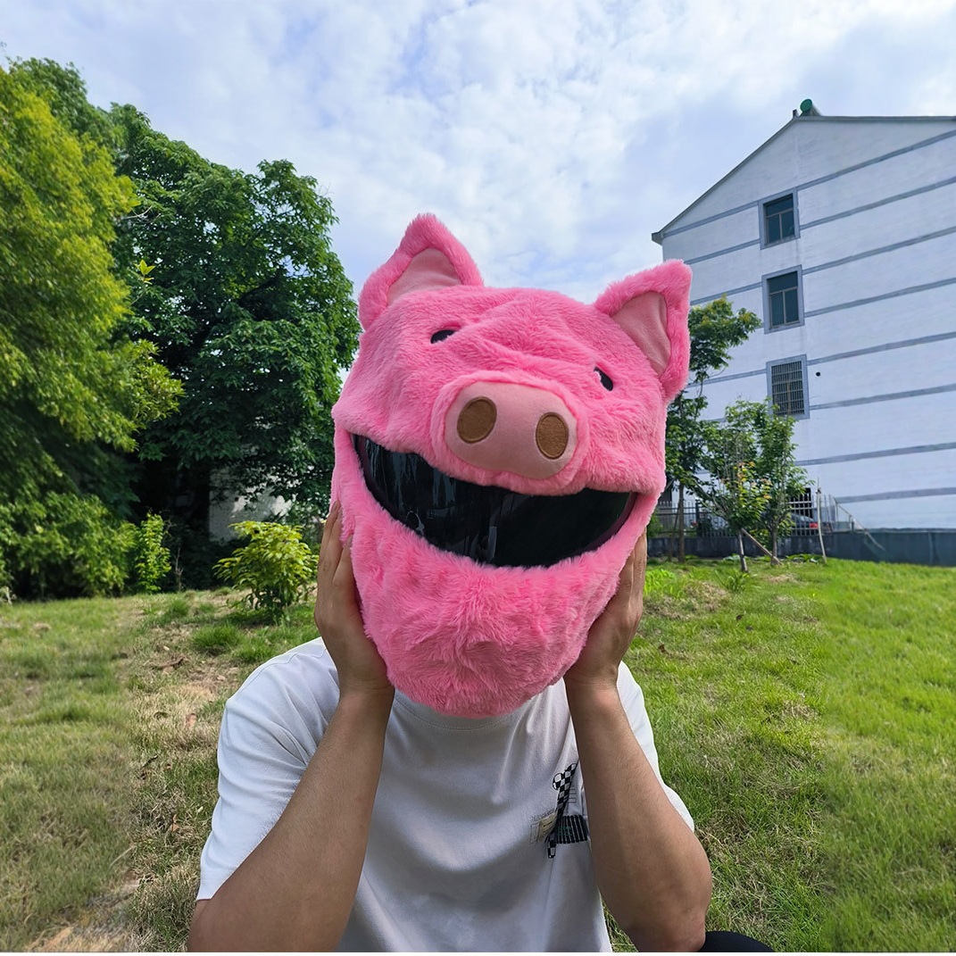 Cartoon animal rabbit plush helmet cover, windproof and warm, motorcycle and electric bike riding mask, high cost performance cartoon character details Picture