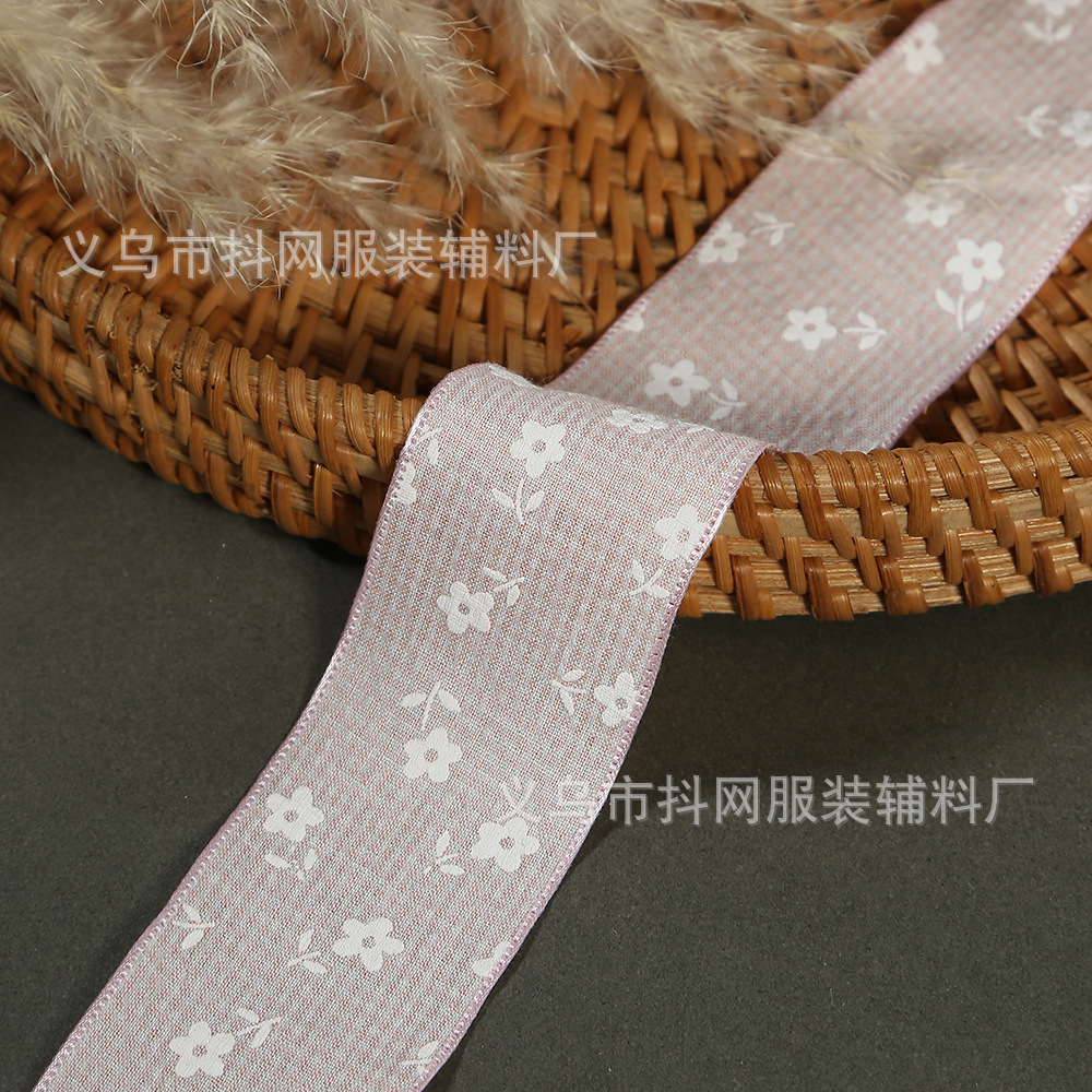 3.8cm double-sided printed tulip handmade DIY bow hair accessory shoes and hats flower gift box packaging strap Specification image