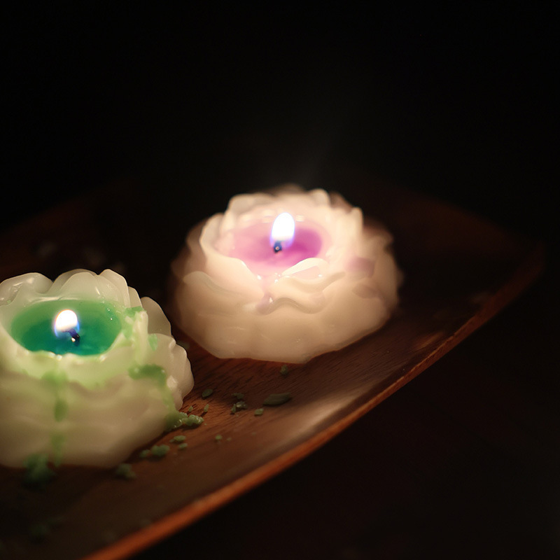 Fluorescent luminous low-temperature candle, 42 degrees drop wax, soybean scented wax, gradient peony mood candle details Picture