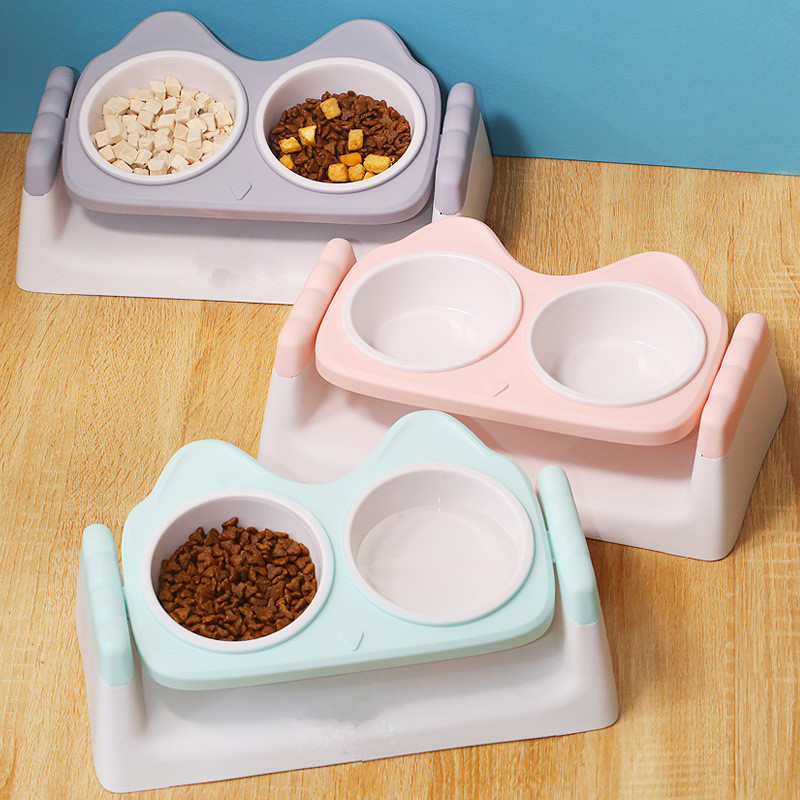 猫碗猫食盆可调节角度狗碗狗盆猫碗双碗保护颈椎狗狗食具现货批发