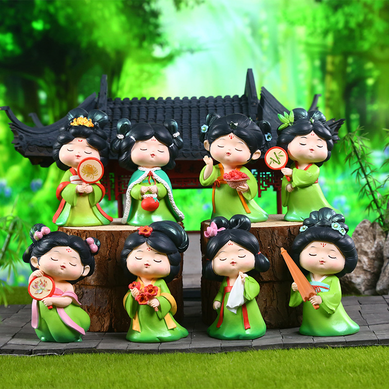 唐宫夜宴国潮古风大唐不夜城可爱娃娃摆件家居办公室桌面小摆件