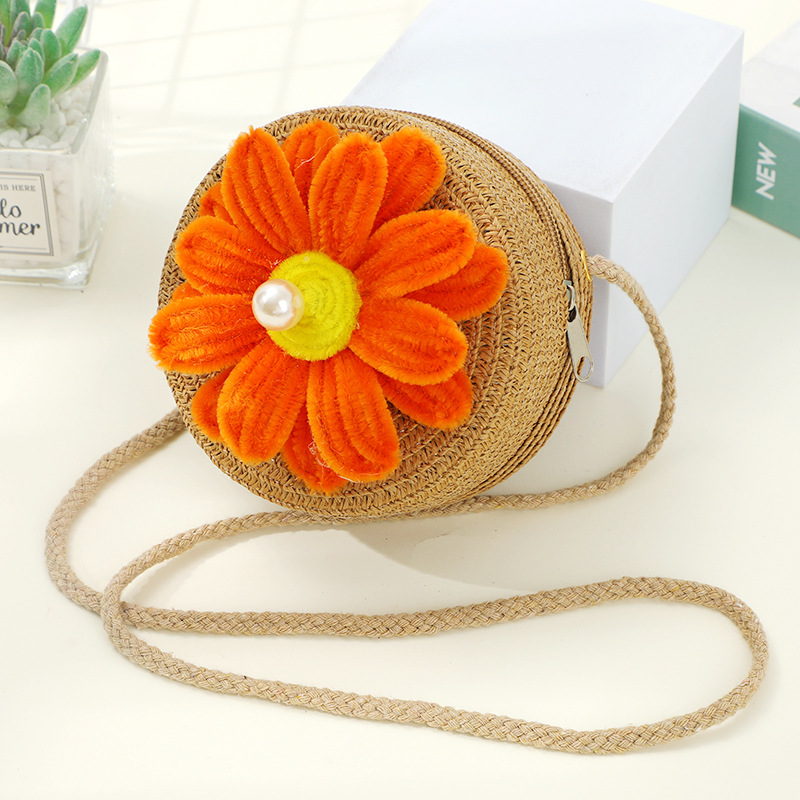 Verano playa playa bolso de paja tejido mujer crossbody 2025 nuevo idílico flor niños bolso de paja cute Application Scenario