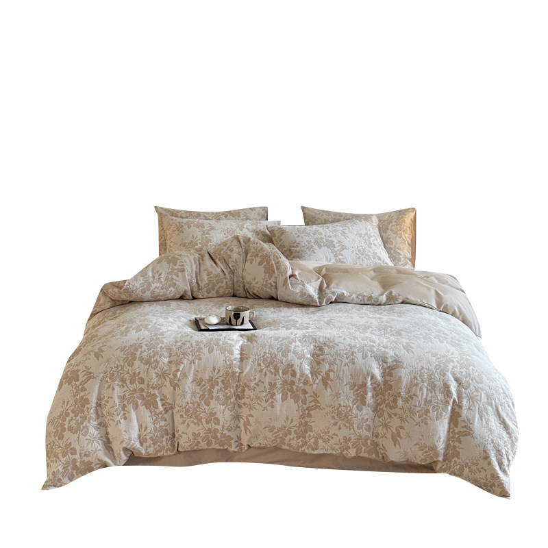 Class A, mother and baby grade, 100 all-cotton three-layer jacquard four-piece set, pure cotton quilt cover, bed sheet, bed cover, washed cotton products for winter Item Picture