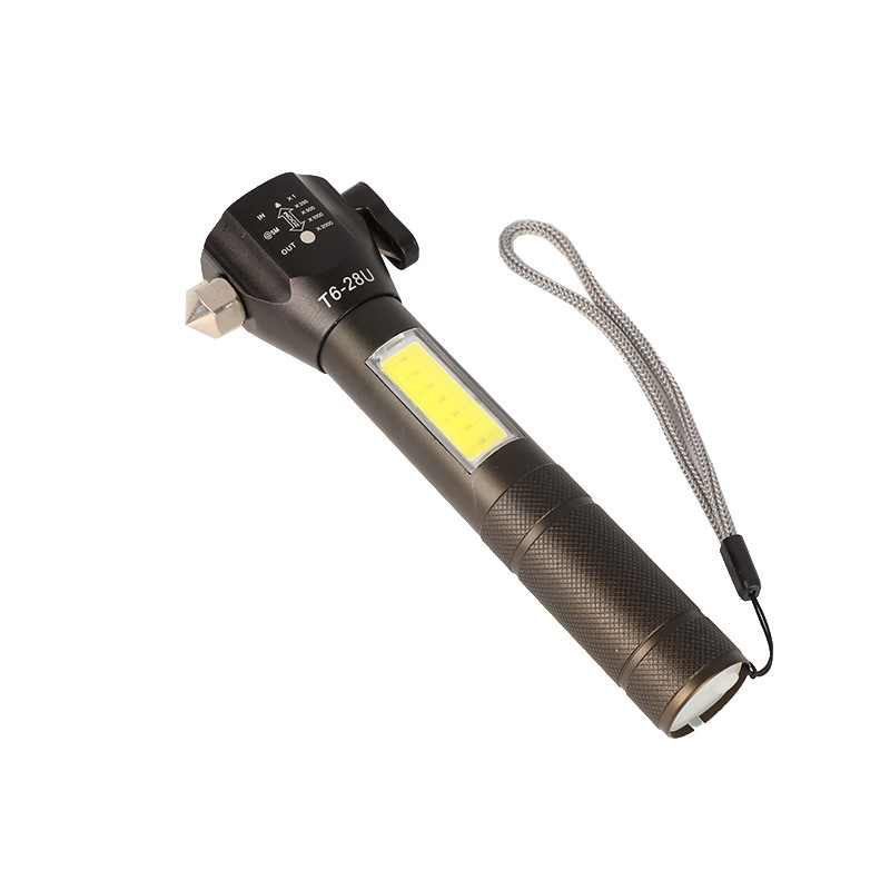 多功能汽车破窗安全锤强光手电筒车载COB应急消防逃生破窗器白底实物图