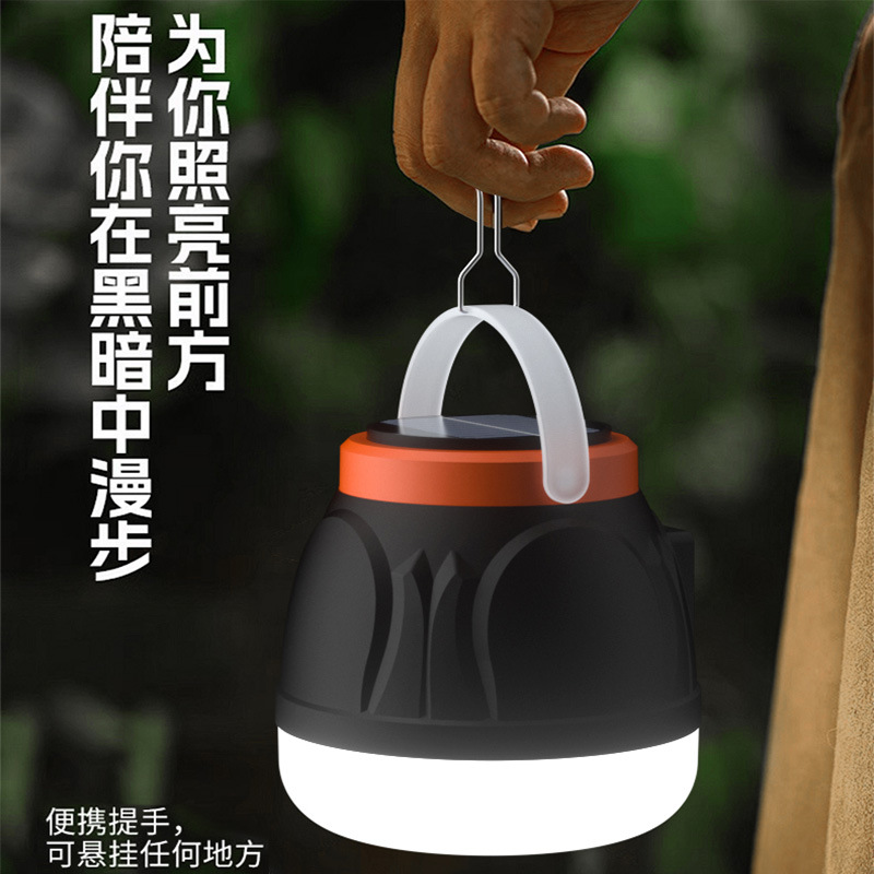Solar-powered outdoor portable multi-functional camping lamp, rechargeable hook, waterproof emergency light, ultra-long battery life, street lamp details Picture