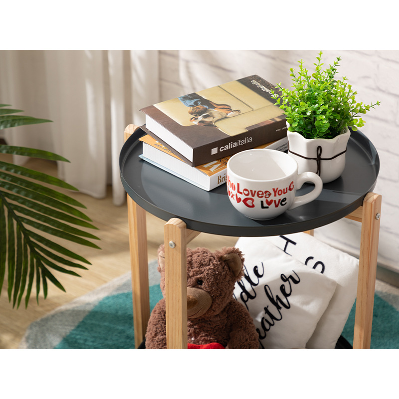 出口北欧松木小圆桌创意家用沙发边桌沙发角几卧室阳台休闲茶几定产品图