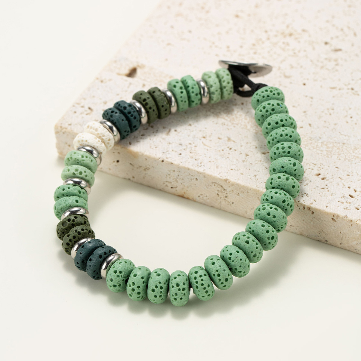 欧美跨境原创新款多色火山石串珠手链复古手串简约男女情侣款手饰