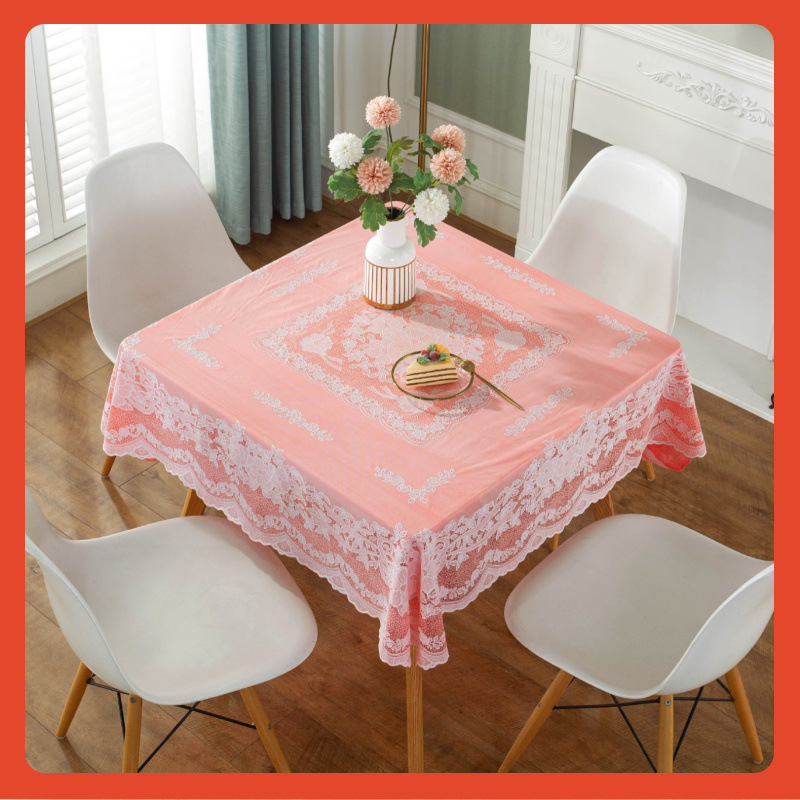 ✅厂家直销正方形PVC防水防油桌布 欧式蕾丝茶几台布烫金家用方桌产品图