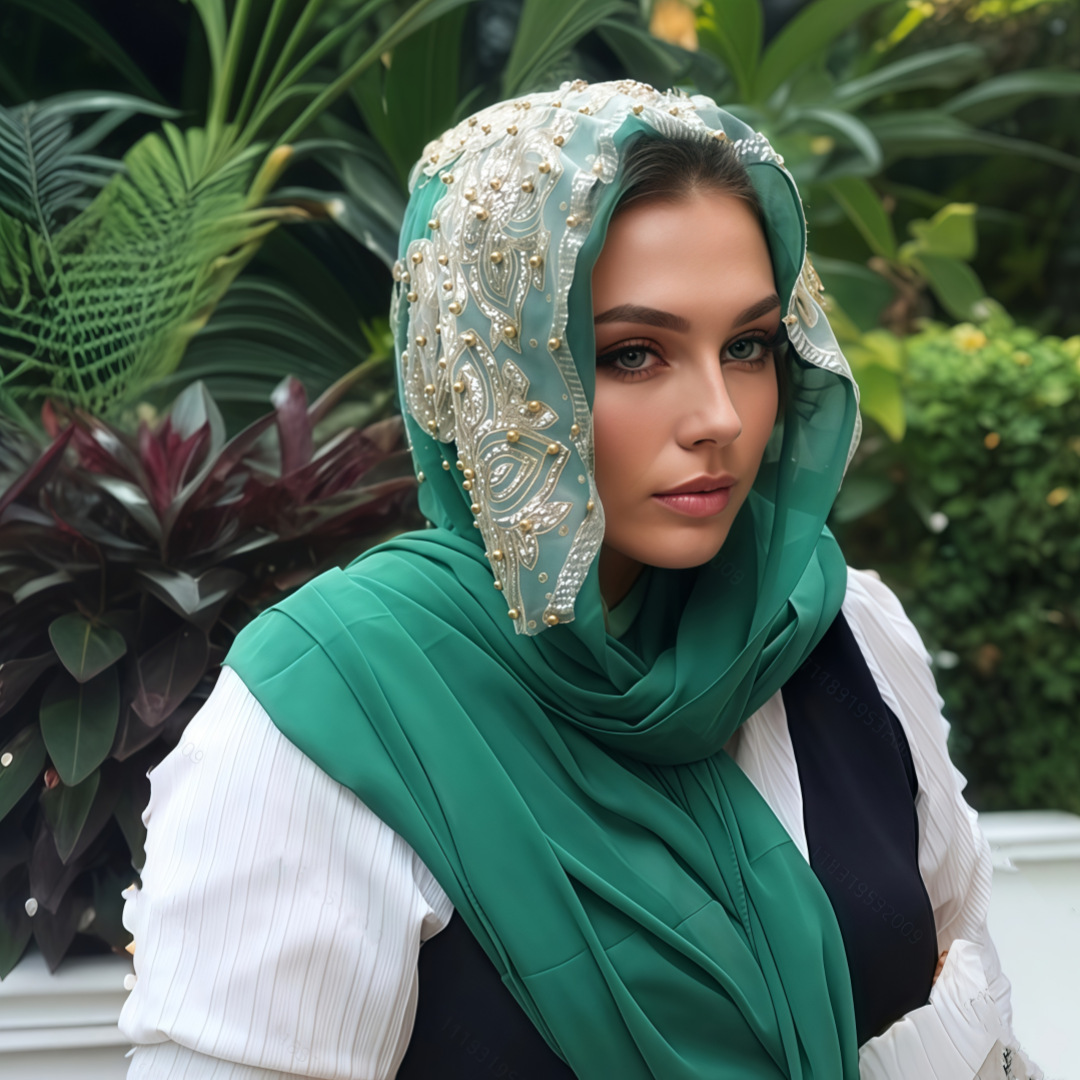 Headscarf, Dubai women's hot diamond plum blossom long scarf, gauze scarf clothing, chiffon travel long scarf hat, breathable cross-border