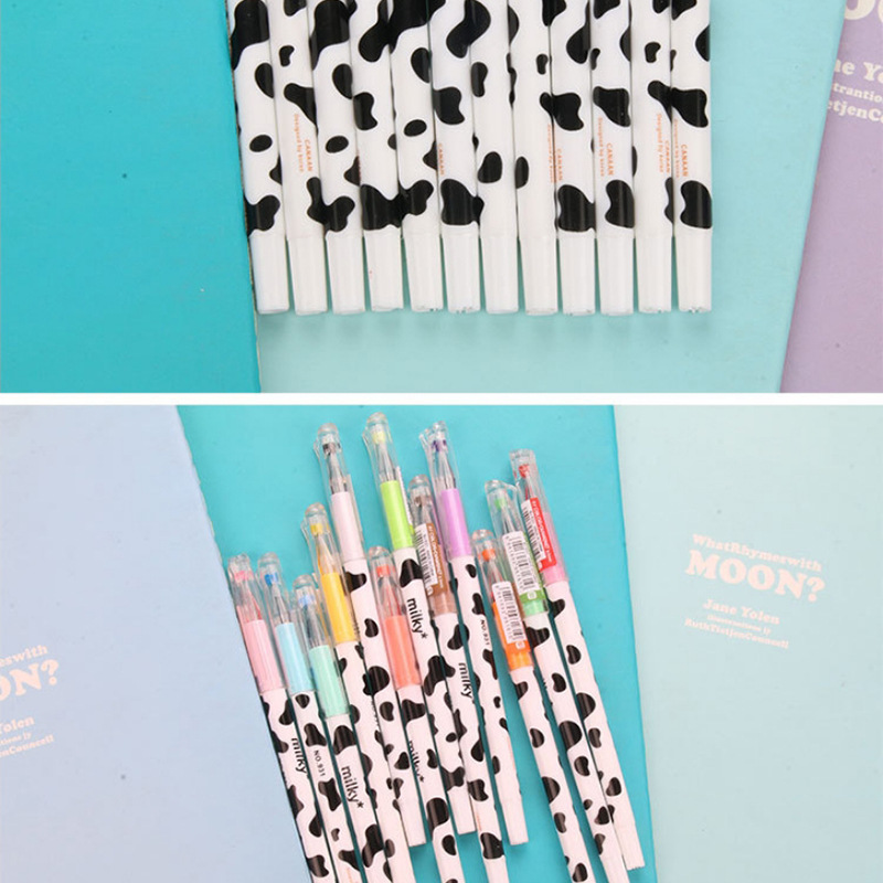 P-0738 Creative Stationery: Cute Cow Pattern Colored Gel Pen, 12-color Diamond Stone Gel Pen Application Scenario