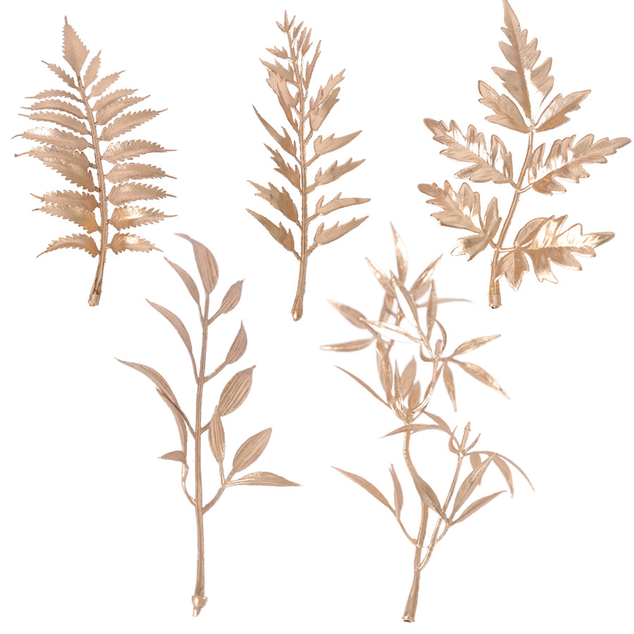 复古植物配件仿真金色叶子手工插花配件节日装饰仿真花跨境代发白底实物图