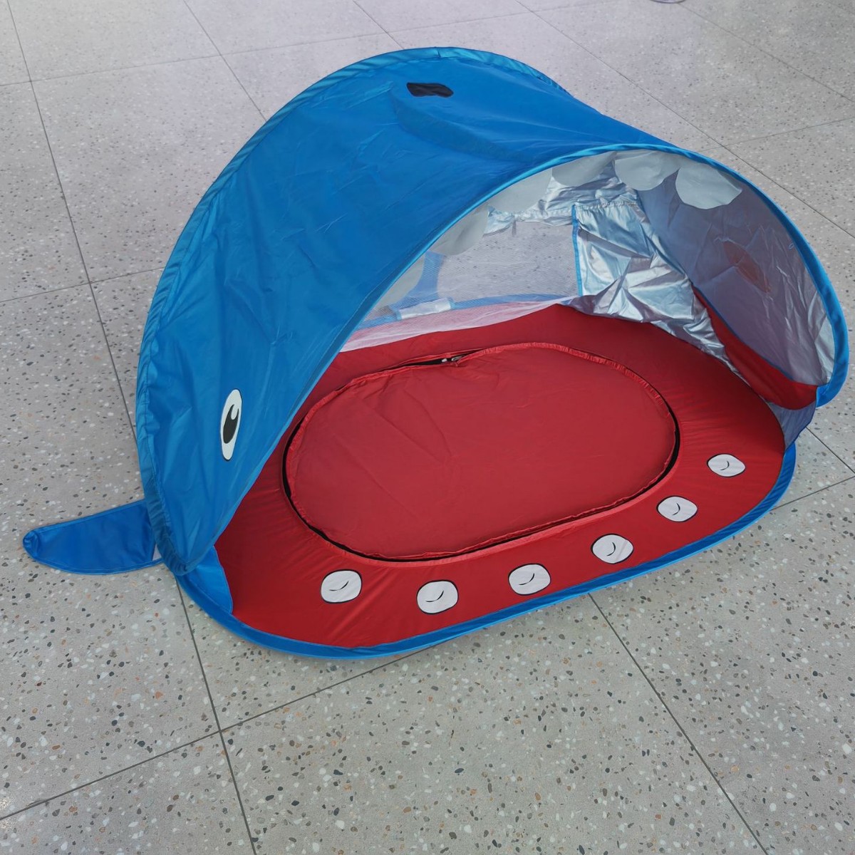 儿童鲨鱼沙滩帐篷海边无底沙滩帐篷户外双人简易自动遮阳儿童玩水