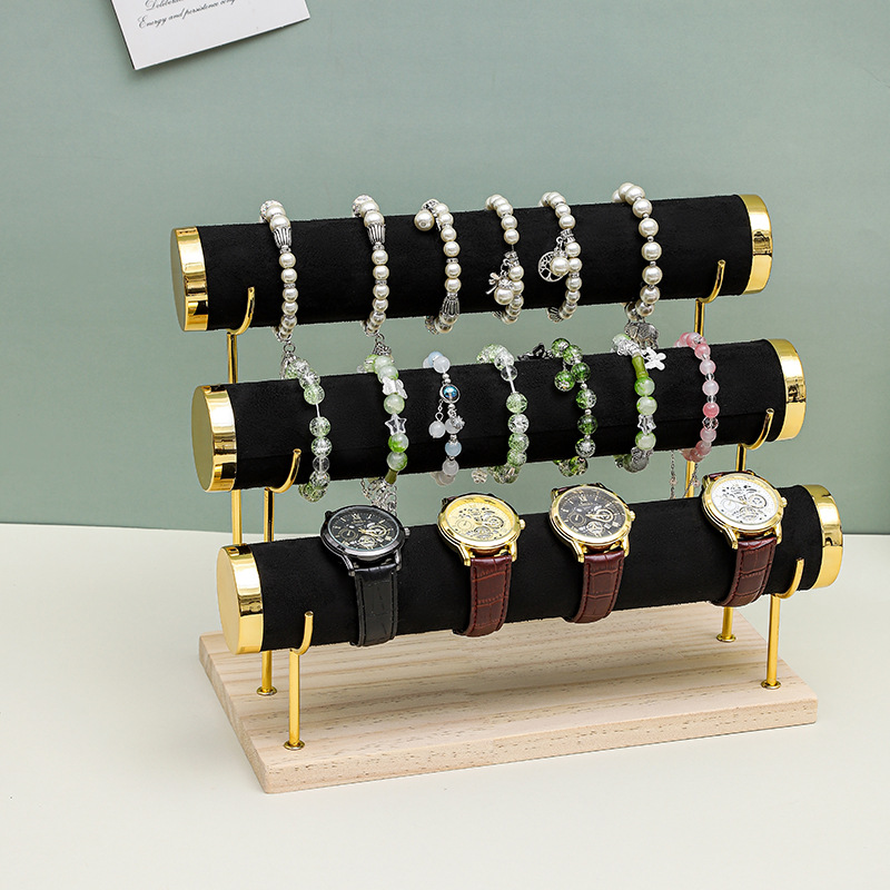 This is a three-layer metal frame specially designed for cross-lens display, featuring velvet, pu leather, and jewelry. It is suitable for storing watches, bracelets, bangles, and hand strings