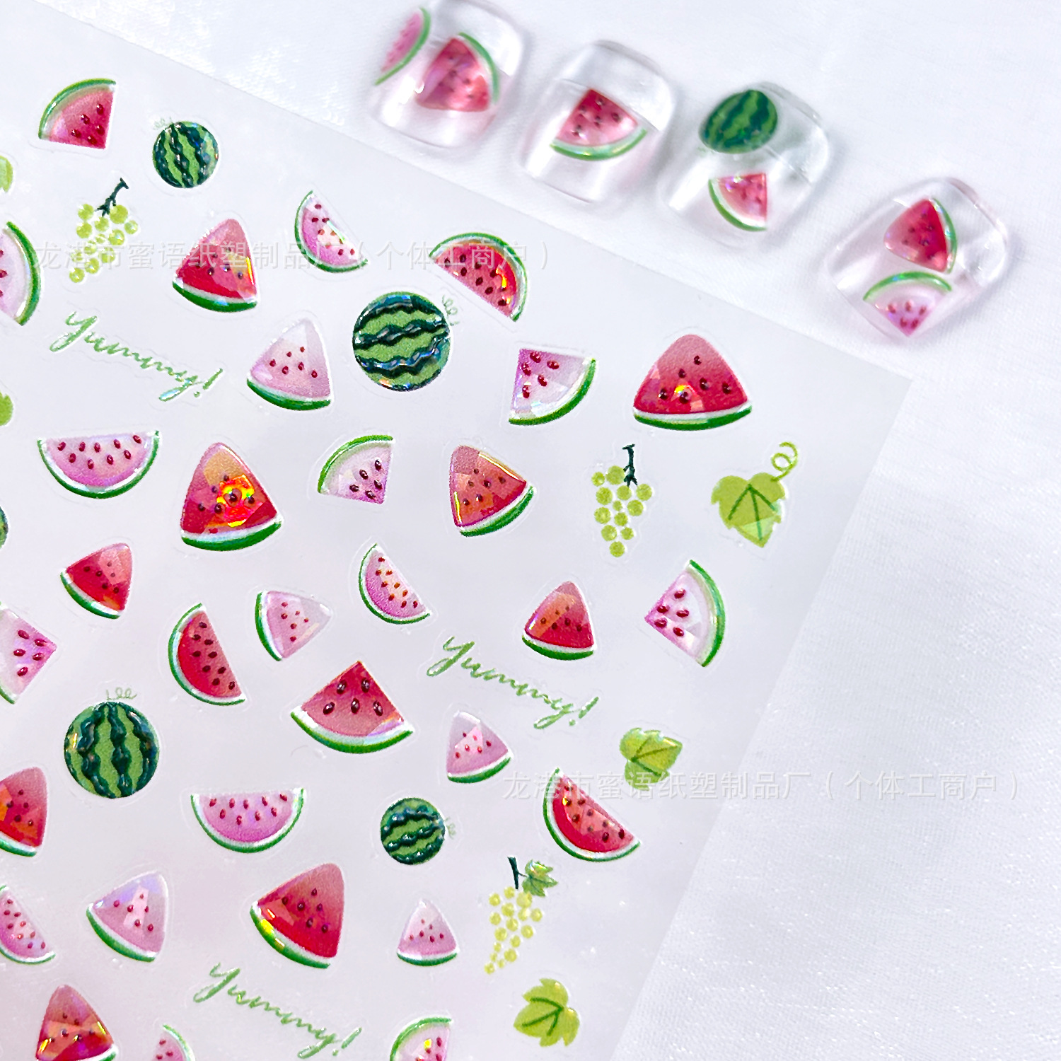 Cross-border bestseller: Shell Light Lemon nail sticker, wine red cherry 5D three-dimensional embossed nail sheet decoration sticker Specification image