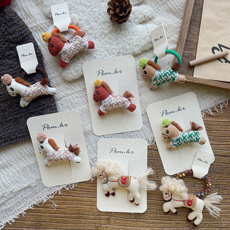 New Korean-style autumn and winter fabric handcrafted ponytail hair clips, children's side wavy bangs clips, elastic ponytail hair bands