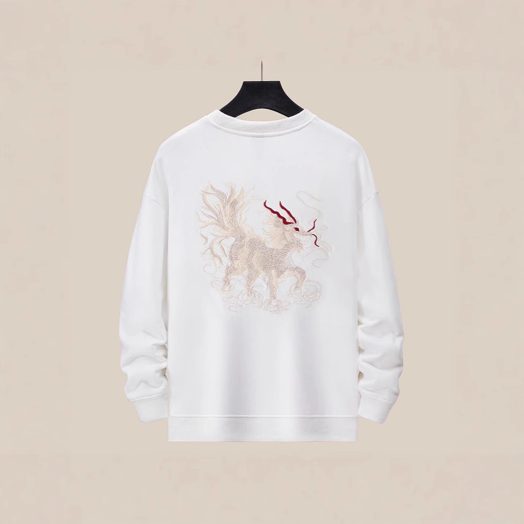 New autumn and winter men's round-neck hoodie, embroidered plus-size men's jacket, national trend Qilin top, pure cotton loose fashion brand Specification image